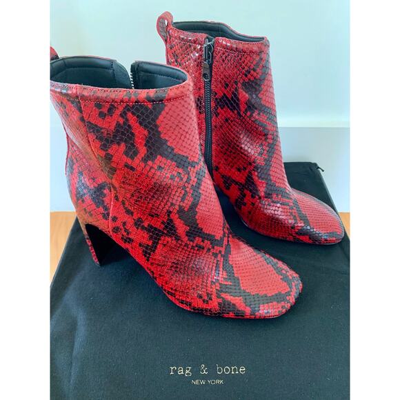 Rag & Bone Ellis Boot in Red Size 9.5 Snakeskin Embossed Side Zipper High Heel - Picture 1 of 5